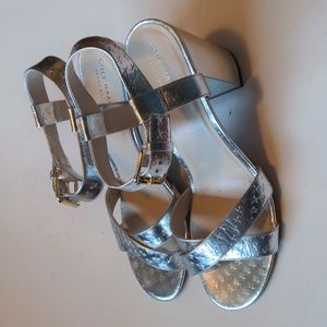 Cole Haan Grand Os Silver Leather Star Print Ankle Strap Sandals Size 9.5